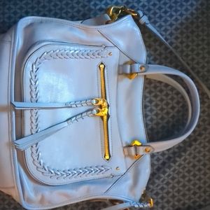orYANY Sarah Pebbled Leather Sky Blue Satchel Bag